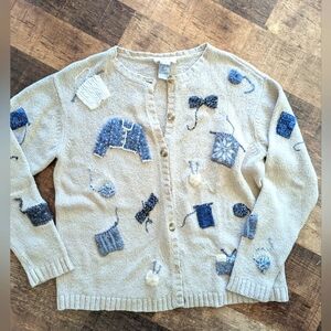 Talbot's novelty knitting/crafting yarn cardigan size S Grandma Core Christmas